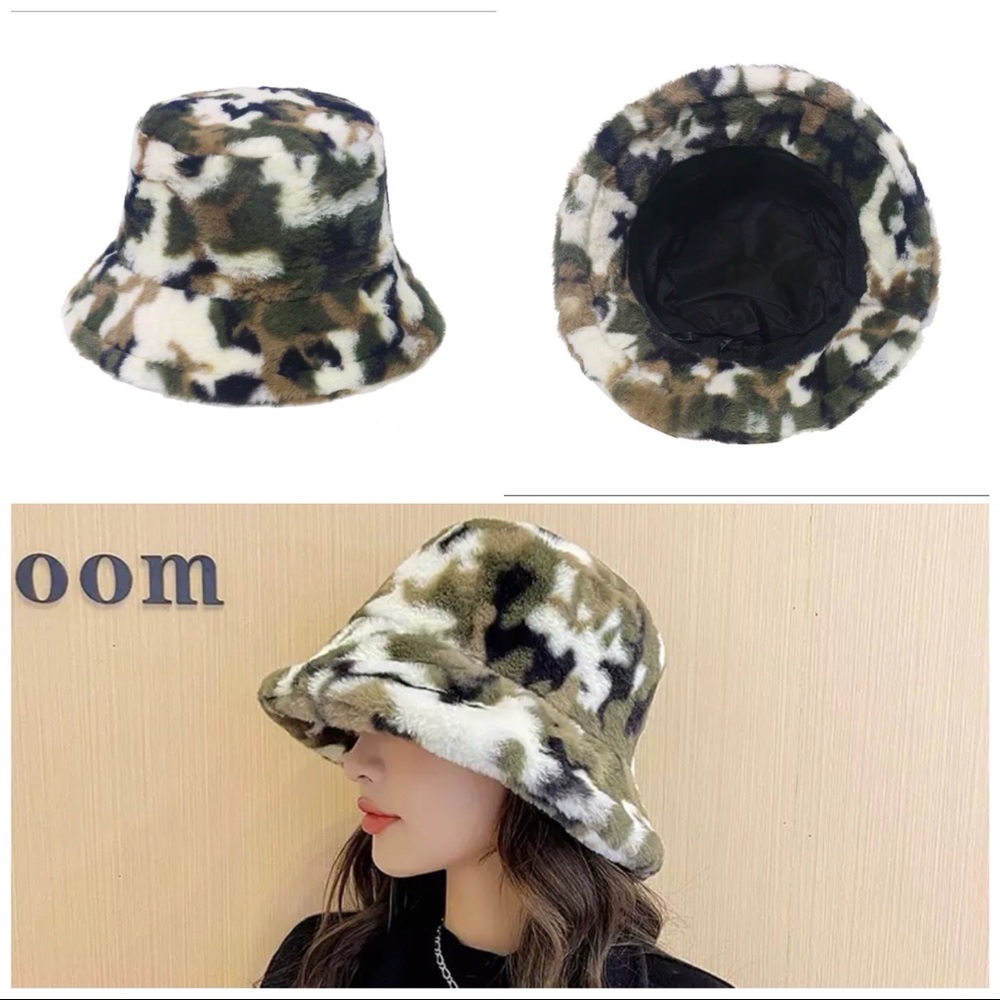 [New] Women's camo fur bucket hat - Picture 5 of 11